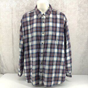 Foundry Flannel Shirt Men 4XL XXXXL Plaid Blue Orange White Button Cotton Casual